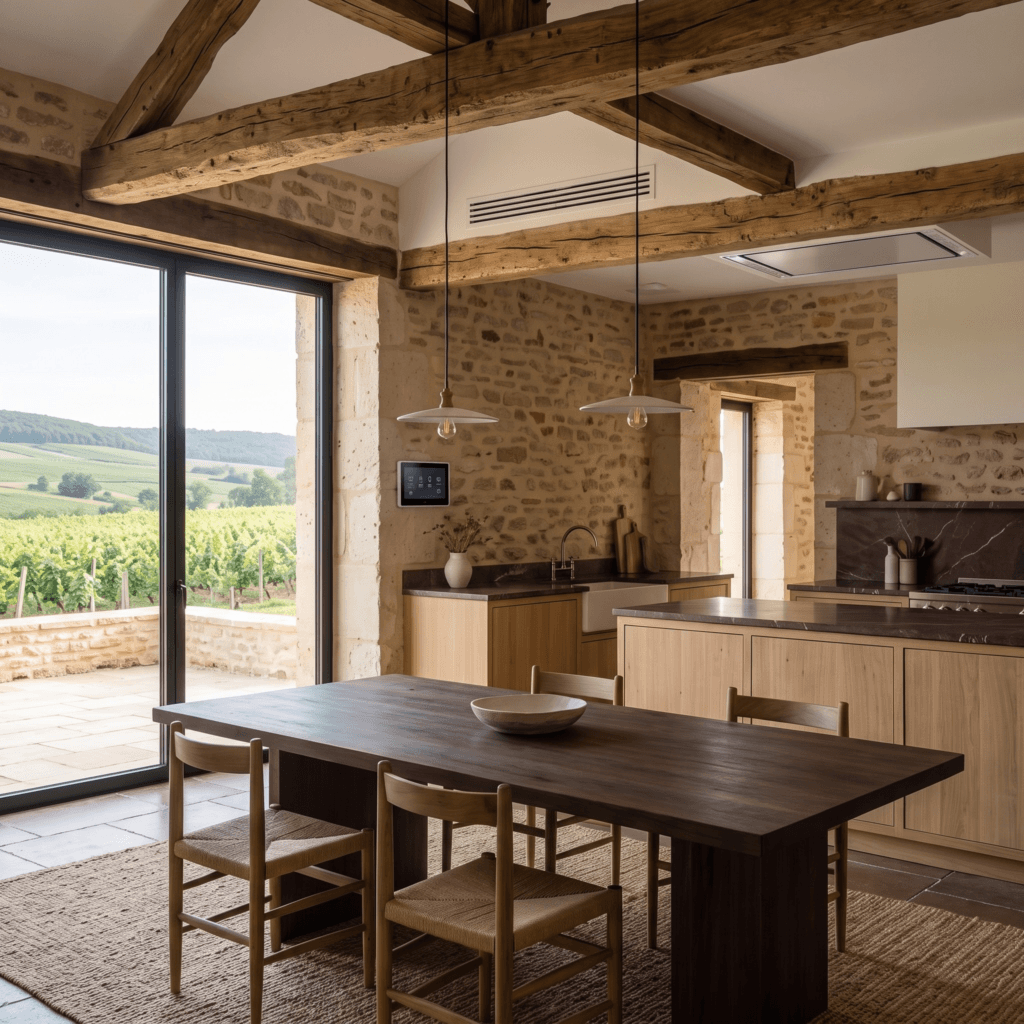 Grille d'insufflation de VMC double flux dans une cuisine, installation Pact Confort en Bourgogne
